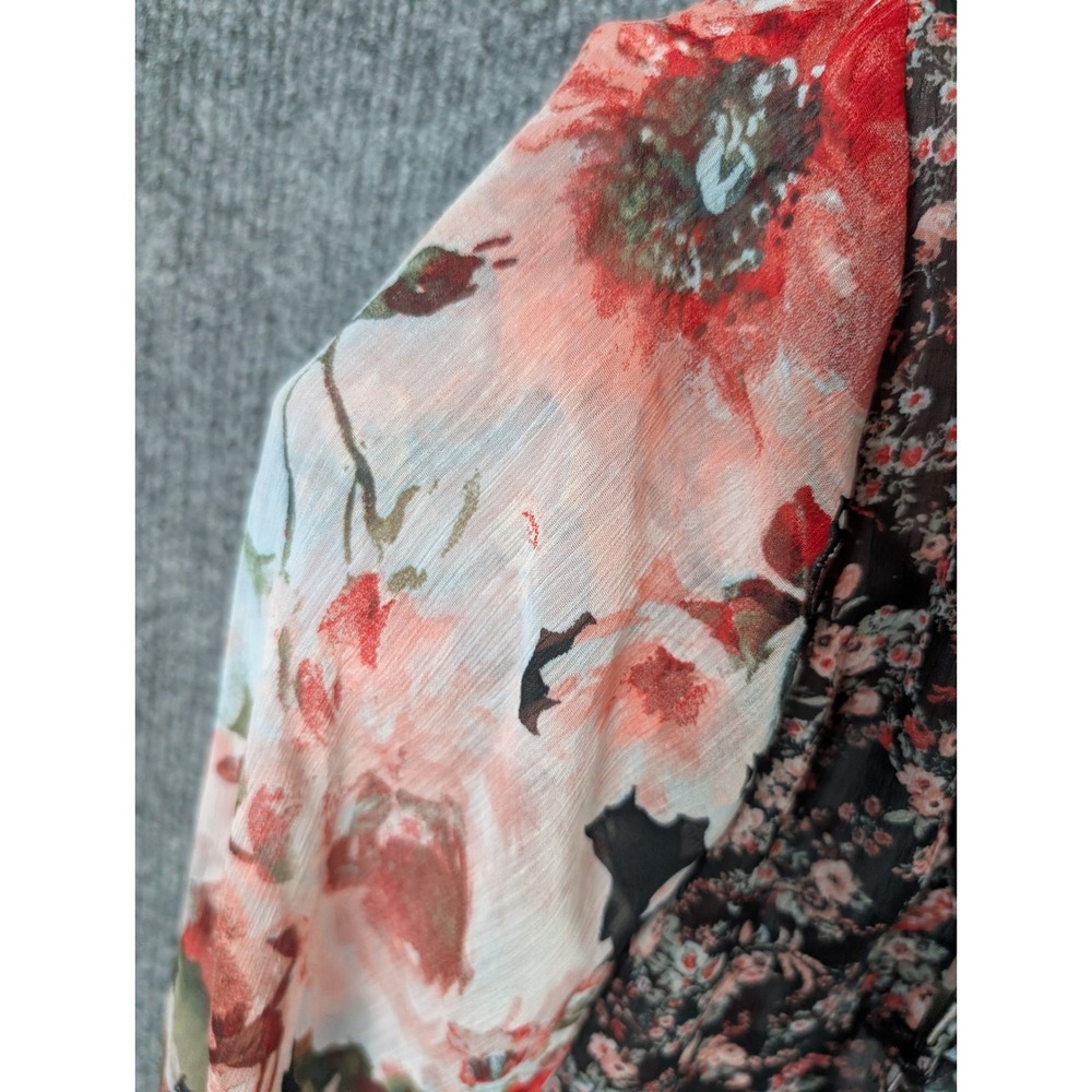 IZ Byer M Floral Lace Too Blouse Sheer 3/4 Sleeve Black Top Peasant Boho Flowy - Picture 3 of 5